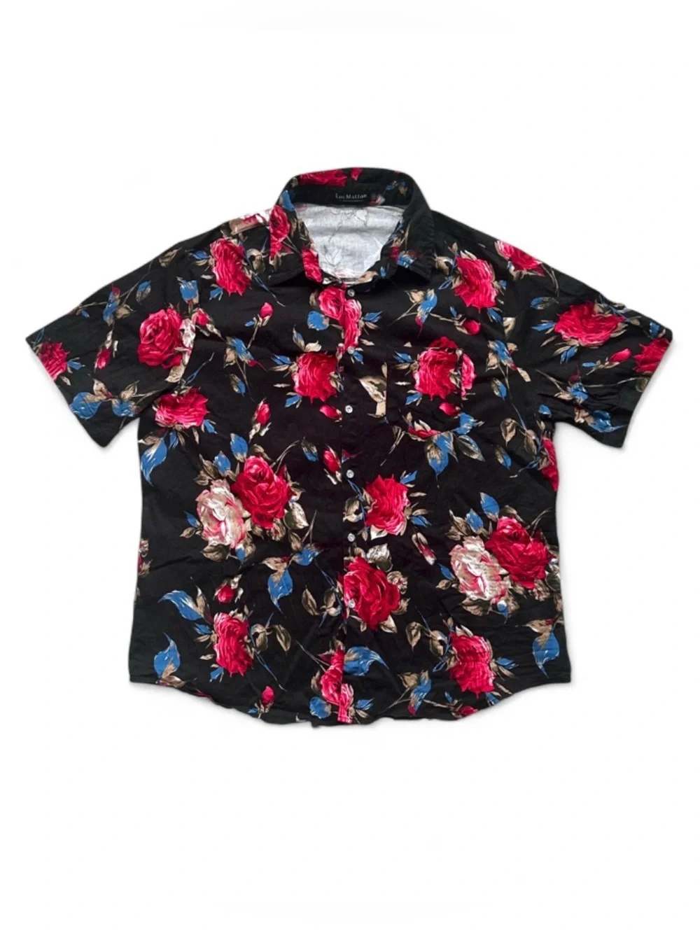 LucMatton Set Black Rose Short Sleeve Button-Down & Shorts